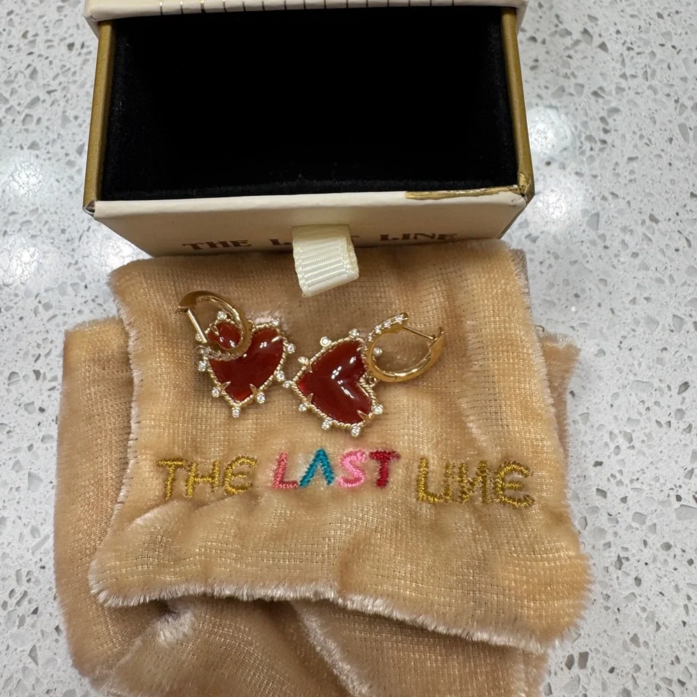 The Last Line LA Carnelian Dismond and Gold Earrings - Picture 4 of 5